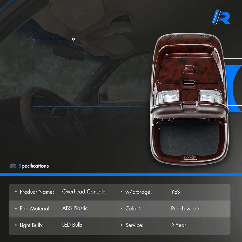 RHAOCZIYAUTO Front LED Overhead Console Assembly Fit for Dodge Ram 1500 2500 3500 1998-2002 Cab Interior Ceiling Dome Reading Light Map lights Lamp Replaces # SN96TL2AA SN94TL2AA L0021202 5013609AA (Peach wood) - Image 4